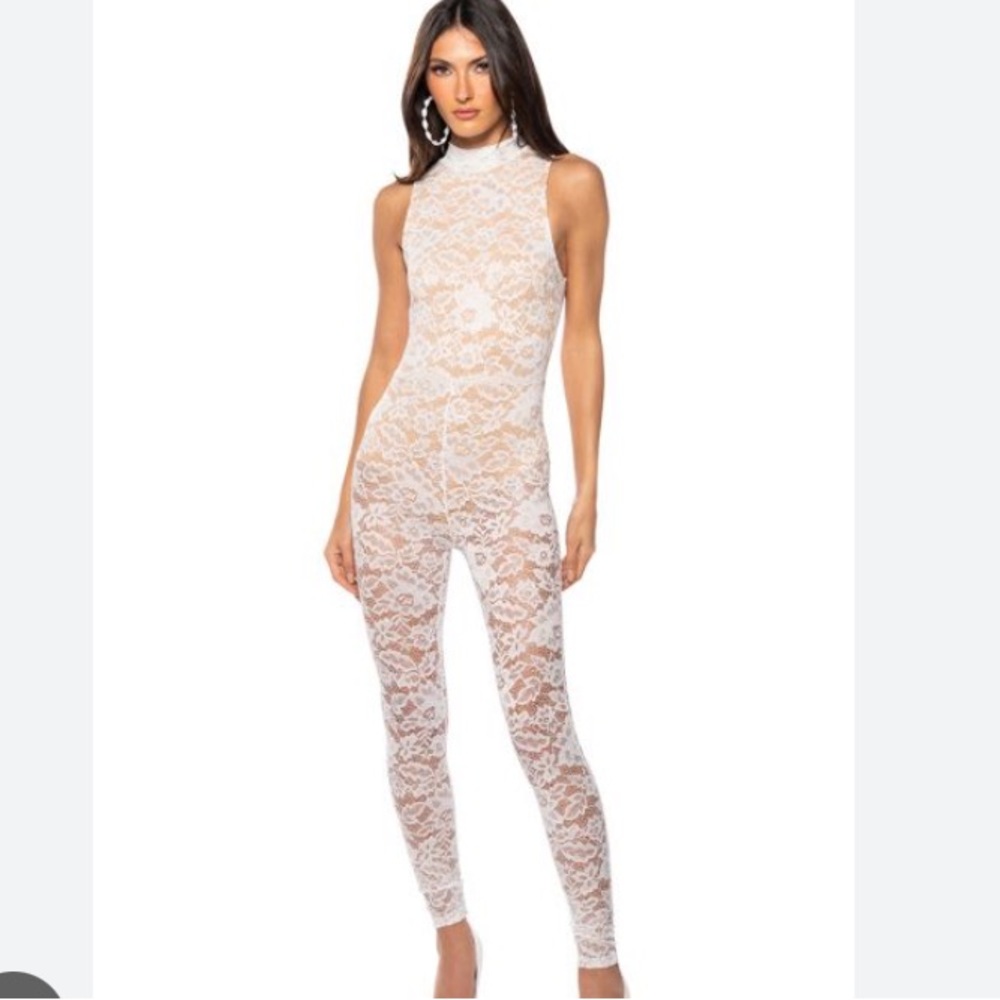 Womens Akira white lace one piece jumpsuit